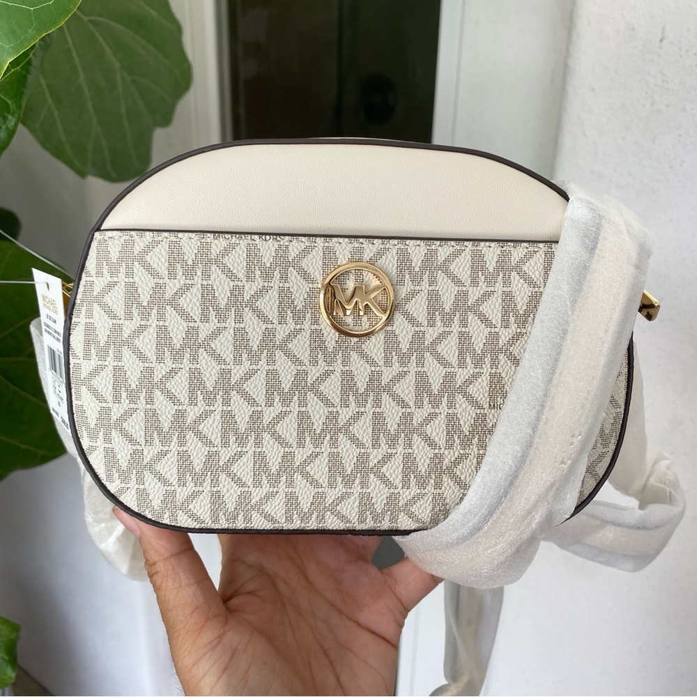 Limited‼️Michael Kors Jet Set Glam Light Cream Multi MK Logo Crossbody